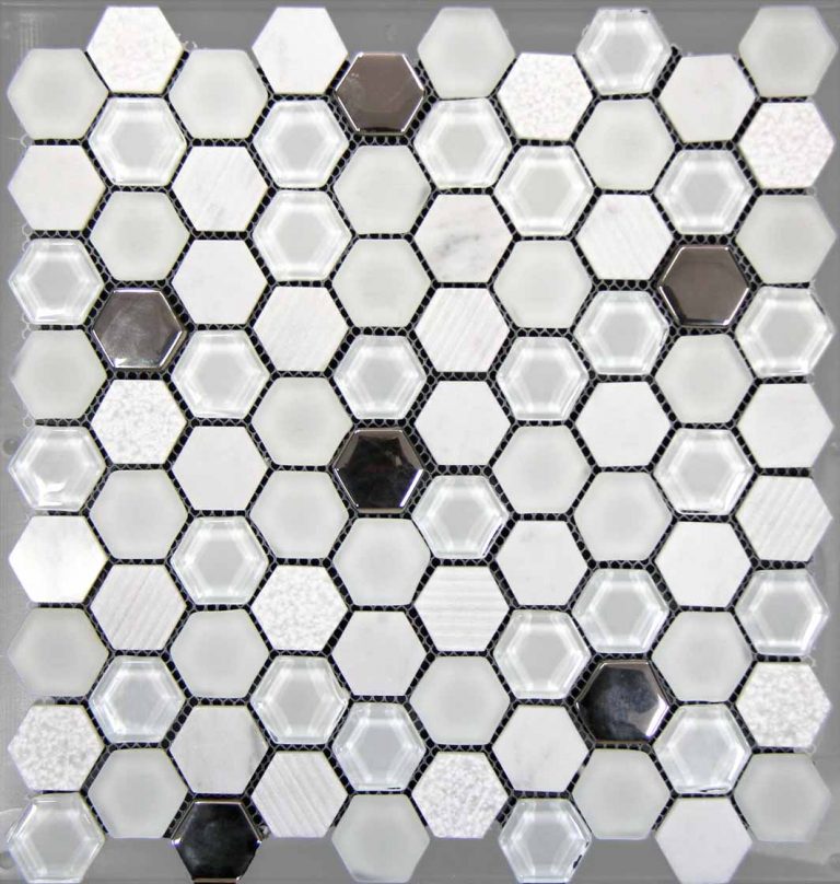 Mosaico loseta translúcido blanco Hexagon glasmosaik Crystal 11e-66_f 10 esteras 